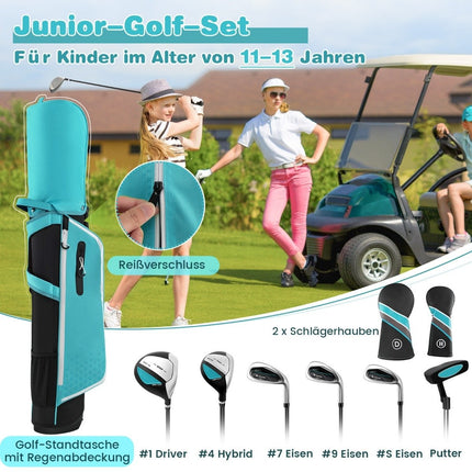 6-piece children's golf club set with golf bag and rain cover for children aged 11-13 years blue