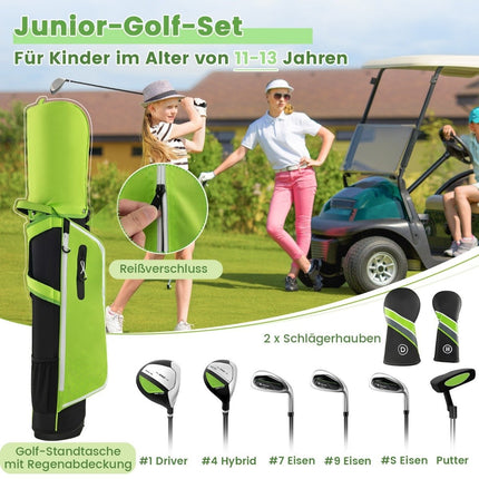 6-piece children's golf club set with golf bag and rain cover for children aged 11-13 years green