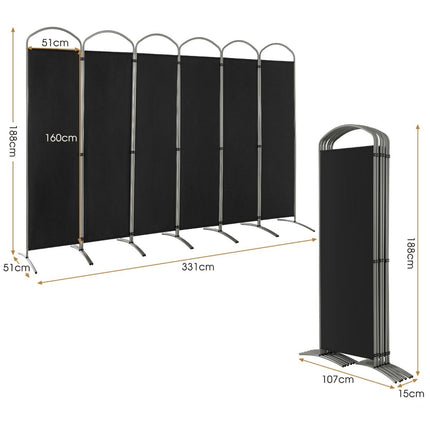 6-piece foldable privacy screen room divider fabric partition 331 x 51 x 188 cm black
