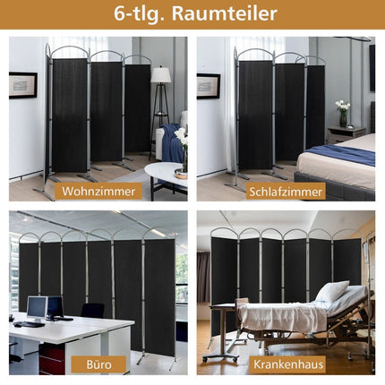 6-piece foldable privacy screen room divider fabric partition 331 x 51 x 188 cm black