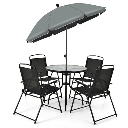 6-piece patio furniture set with coffee table & 4 folding chairs & umbrella
