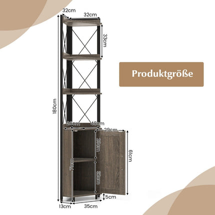6-tier bookcase, industrial tall cabinet, narrow with 4 shelves, 48 x 32 x 180 cm, rustic gray