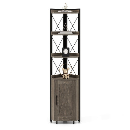6-tier bookcase, industrial tall cabinet, narrow with 4 shelves, 48 x 32 x 180 cm, rustic gray