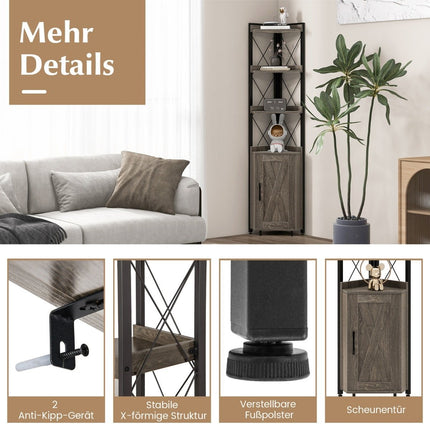 6-tier bookcase, industrial tall cabinet, narrow with 4 shelves, 48 x 32 x 180 cm, rustic gray