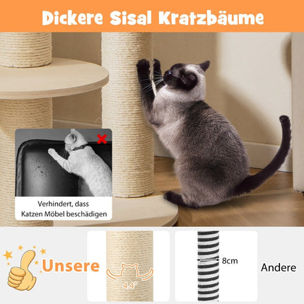 6-tier wooden cat tree with hammock & 4 lying surfaces & 3 scratching posts 66 x 66 x 150 cm