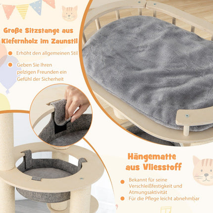 6-tier wooden cat tree with hammock & 4 lying surfaces & 3 scratching posts 66 x 66 x 150 cm