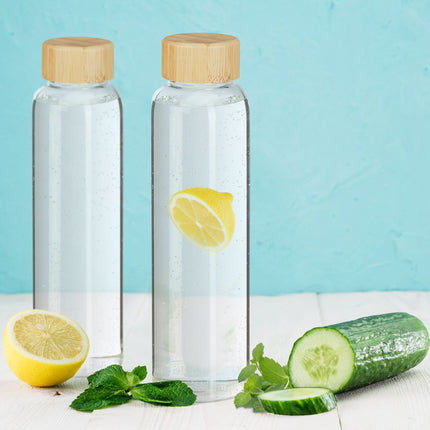6x Beverage bottle with bamboo lid 500 ml