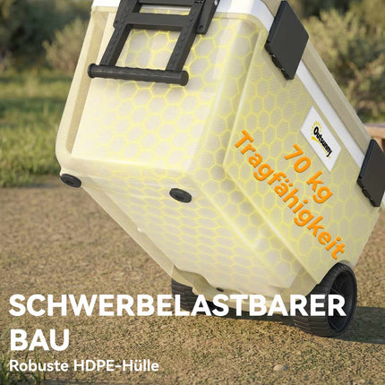70L Cooler Box with Wheels, 72-Hour Insulation, Drain Valve