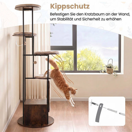 72-Inch Multi-Level Cat Condo with Top Perch, Rustic Brown