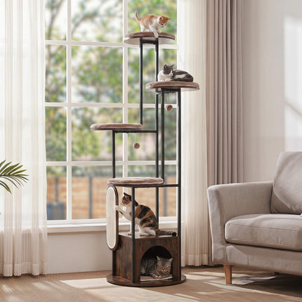 72-Inch Multi-Level Cat Condo with Top Perch, Rustic Brown