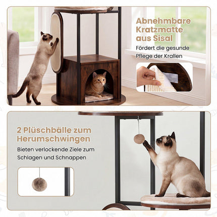72-Inch Multi-Level Cat Condo with Top Perch, Rustic Brown