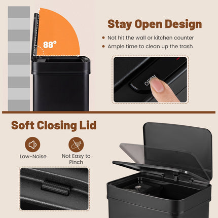 72L Stainless Steel Sensor Bin with Recycling Compartments
