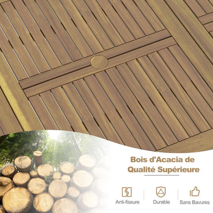 79-Inch Acacia Wood Patio Dining Table, 8-Person; Umbrella Hole