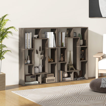 7-Cube Geometric Bookshelf, Engineered Wood, Gray