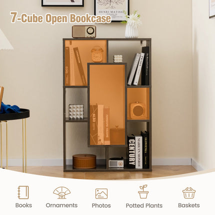7-Cube Geometric Bookshelf, Engineered Wood, Gray