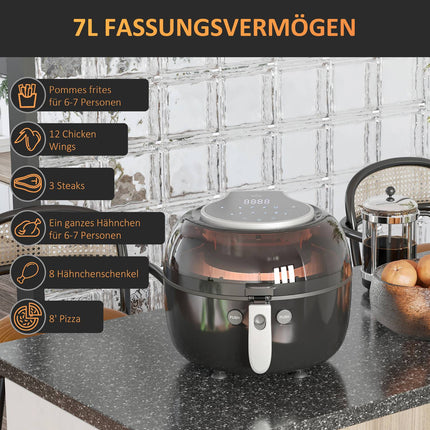 7L hot air fryer, oil-free, 1500W, non-stick basket