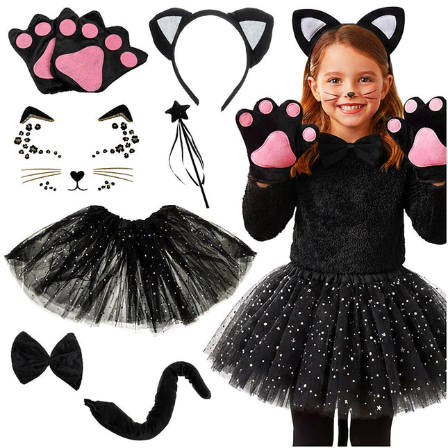 7-Piece Black Cat Costume for Kids, Ages 3-10