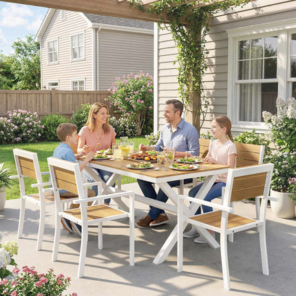 7-Piece Outdoor Dining Set, Aluminum Frame, Teak Finish