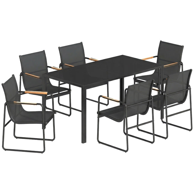7-Piece Outdoor Dining Set, Steel Frame, Mesh Chairs