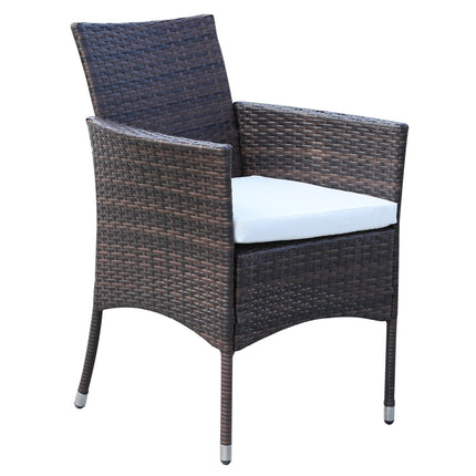 7-piece brown poly rattan garden dining set with cushions