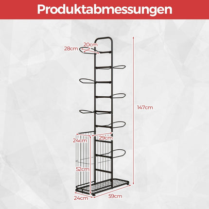 7 Tier Ball Storage Rack with Removable Hanging Rods & Eye Storage Basket