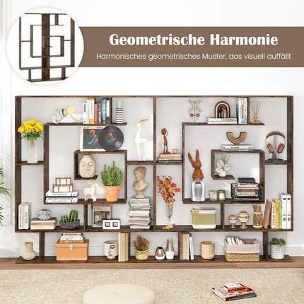 7-Tier Bookshelf, Geometric Design, Rustic Brown