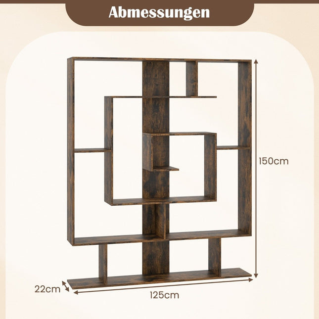 7-Tier Bookshelf, Geometric Design, Rustic Brown