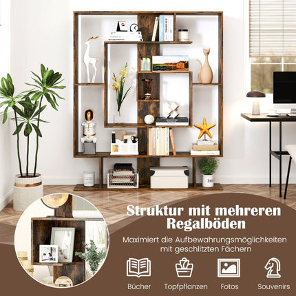 7-Tier Bookshelf, Geometric Design, Rustic Brown