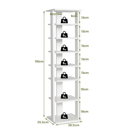 7-Tier Narrow Vertical Shoe Rack, Engineered Wood, White
