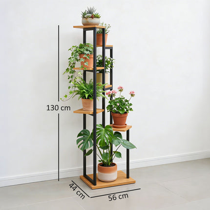 7-Tier Plant Stand, 130 cm Tall, Wood and Steel