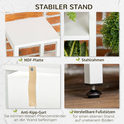 7-Tier Plant Stand, Indoor/Outdoor, White Steel, 65x23x94.5cm