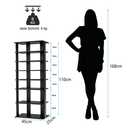 7-Tier Vertical Shoe Rack, Removable Shelf, MDF, 110.5 cm