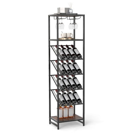7-Tier Wine Rack with Glass Holders and Shelves, Black