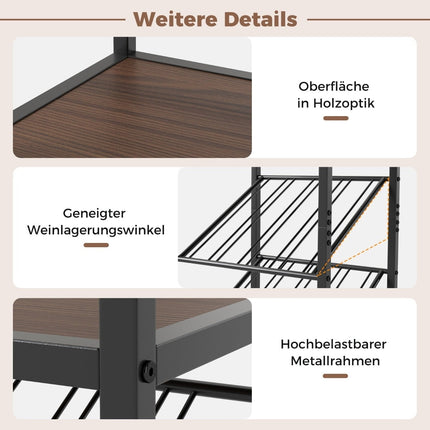 7-Tier Wine Rack with Glass Holders and Shelves, Black