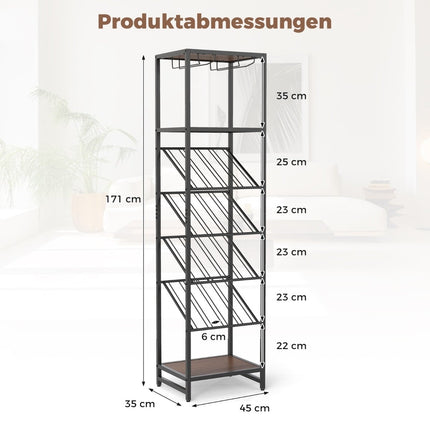 7-Tier Wine Rack with Glass Holders and Shelves, Black