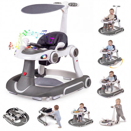 7-in-1 Adjustable Baby Walker with Canopy and Activity Center