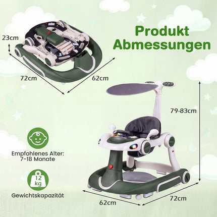 7-in-1 Adjustable Baby Walker with Canopy and Activity Center