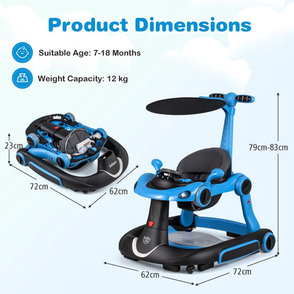 7-in-1 Baby Walker with Adjustable Height & Speed, Blue