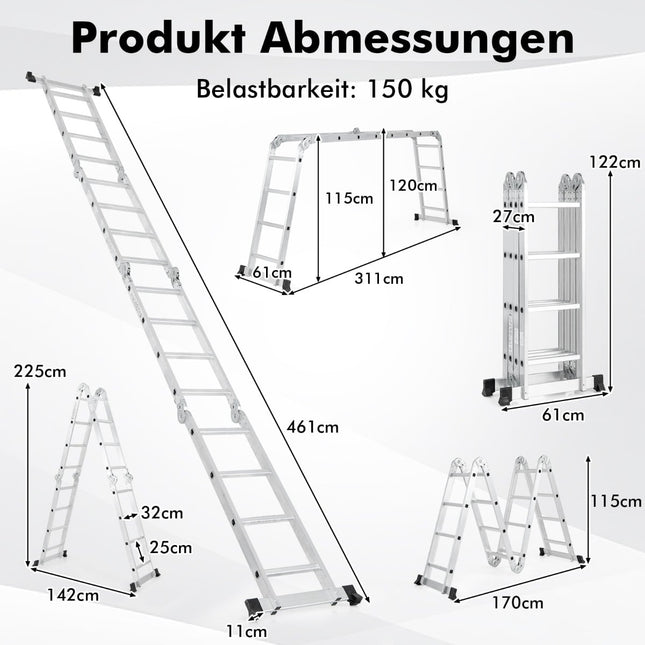 7-in-1 Multi-Purpose Ladder, 4.6m, Non-Slip, 150kg Capacity