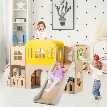 7-in-1 Toddler Slide Set, Wooden Castle Indoor Outdoor