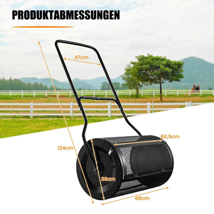 80L Compost Spreader with U-Handle & Mesh Basket Peat Spreader Fertilizer Spreader Composter Black