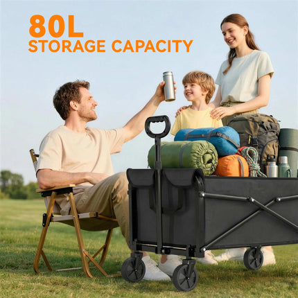 80L Folding Garden Cart with Adjustable Handle, Black
