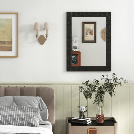 80 x 60 cm wall mirror made of rubberwood with solid wood frame, bathroom mirror, cosmetic mirror, black