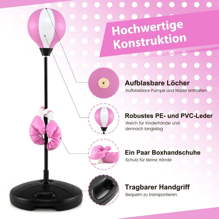 81-123.5cm height-adjustable punching ball incl. boxing gloves & hand pump children's boxing set pink