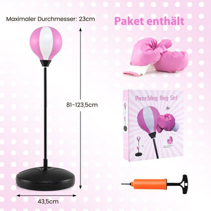 81-123.5cm height-adjustable punching ball incl. boxing gloves & hand pump children's boxing set pink
