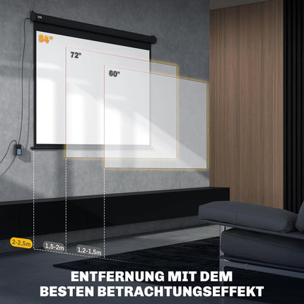84" Motorized Projector Screen, 4:3, Black, 171x130 cm
