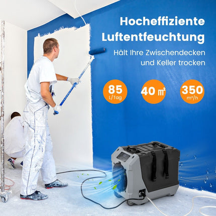 85 L/Day Commercial Dehumidifier with Pump & Drain Hose & 24H Timer Construction Dryer Black