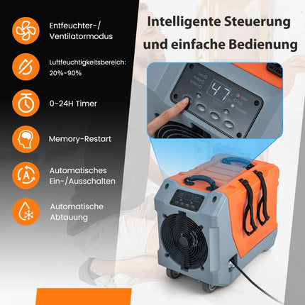 85 L/day dehumidifier construction dryer with pump & drain hose industrial drying device with 24H timer orange + gray