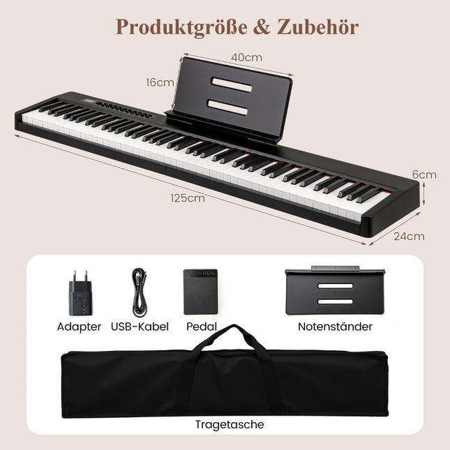 88-Key Digital Piano, Full-Size, Portable, Black