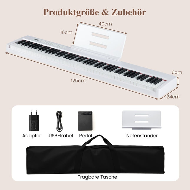 88-Key Digital Piano, Full-Size, Portable, White